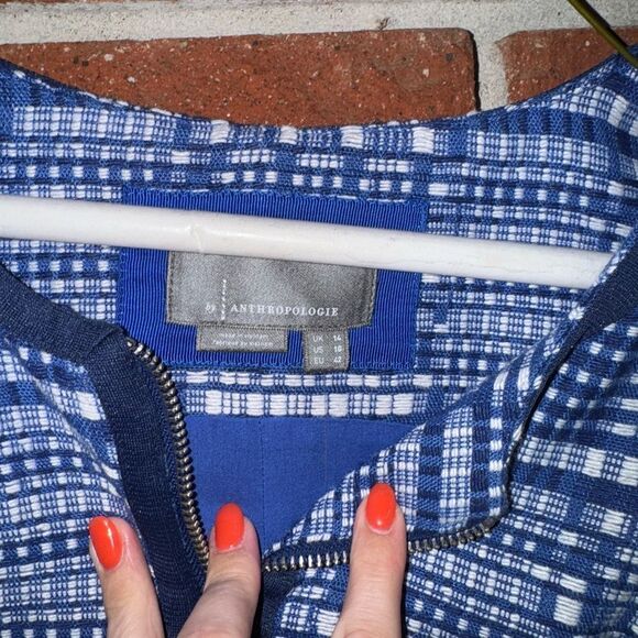 Anthropologie by Anthropologie Blue and White Structured Zip Front Mini Dress - Picture 13 of 16